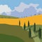 Landscape with mountains and hills. Tuscany, outdoor recreation background.