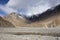 Landscape mountains range with nubra and shyok river between Diskit Turtok highway road at Leh Ladakh in Jammu and Kashmir, India