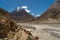 Landscape of mountains and river in K2 base camp trekking, Karakoram mountains range in Gilgit Baltistan, Pakistan