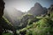 Landscape with mountains and vegetation in santa antao island of cape verde