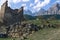 Landscape in the mountains with a view of the ruins