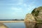 Landscape from the mouth of the river Butamata and the Black Sea on the beach in Sinemorets, Bulgaria.