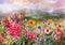 Landscape of multicolored flowers watercolor