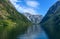 Landscape of the Naeroyfjord from the pier of Gudvangen