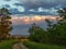 Landscape nature clouds sky vegetation trees evening sunset forest road wide trail winding clouds before the storm