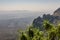 Landscape nature of mountain and trees with forest and small village in mist