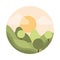 Landscape nature mountains round trees forest sun flat style icon