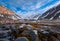 Landscape nature of the mountains of Spitzbergen Longyearbyen Svalbard on a polar day with arctic flowers in the summer