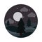 Landscape nature night moon stars sky pine trees flat style icon