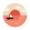 Landscape nature ocean sunset sailboat flat style icon