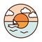 Landscape nature ocean sunset sailboat line and fill icon