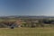 Landscape near Zlata Koruna village with green meadows in spring day