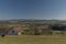 Landscape near Zlata Koruna village with green meadows in spring day