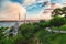 Landscape with Nusretiye mosque and historical peninsula through the green summer park