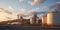 The landscape of an oil refinery against the background of the evening sky. Generated by AI