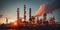 The landscape of an oil refinery against the background of the evening sky. Generated by AI