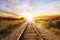 Landscape of an old abandoned railway at the sunrise.