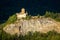 Landscape with old castle in sunset light, Switzerland. Scene of Swiss Alpine terrain