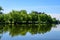 Landscape with old green trees near Mogosoaia lake and park, a weekend attraction close to  Bucharest, Romania, in a sunny spring