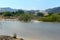 Landscape of Oman river in the village and mountains