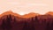 Landscape with orange and red silhouettes of mountains and hills