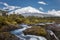 Landscape of the Osorno volcano with the Petrohue waterfalls and