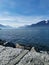 Landscape over lake Geneva and the dents du midi with bluesky