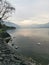 Landscape over lake Geneva and the dents du midi with a swan eating