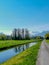 Landscape over a river and the dents du midi in Switzerland