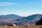 Landscape overlooking Mojave desert and mountains from Volcan Mountain Preserve view point in Julian, california