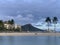 Landscape of the Pacific Ocean coastline with Diamond Head crater in Honolulu, Hawaii