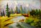 Landscape painting. River and miscellaneous and trees. Snow cove