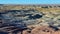 Landscape, panorama of erosive multi-colored clay in Petrified Forest National Park, Arizona