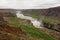 Landscape panorama of Hafragilsfoss waterfall in Iceland in overcast weather