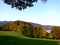 Landscape panorama with mountains and lake in autumn colors