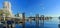 Landscape Panorama of Nanaimo Harbour with Docks and Fishing Boats in Morning Light, Vancouver Island, British Columbia, Canada