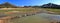 Landscape Panorama of Rhyolid Mountains and River Crossings at Landmannalaugar, Central Iceland