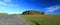 Landscape Panorama of Road to Dyrholaey with Reynisdrangar Seastacks in the Background, South Coast of Iceland