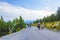 Landscape panorama walking path on Brocken mountain peak Harz Germany