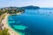 Landscape panoramic coast view between Nice and Monaco, Cote d\'Azur, France, South Europe. Beautiful luxury resort of French