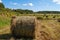 Landscape panoramic. Haystack in the field