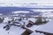 Landscape panoramic view of the alpine huts in the ski resort