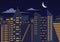 Landscape paper cuted art style night urban city with moon.