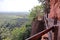 Landscape, pathway, high and steep wooden floor, beautiful sky background on the rocky mountain, Phu Thok Temple, Bueng Kan