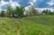 Landscape with pedestrian path to remote house in Ukrainian village Kamians`ke, Zaporizhzhia Oblast