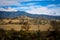 Landscape photo of popocatepetl and iztaccihuatl volcanoes in ce