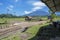 Landscape photo. View of Mount Raung Banyuwangi with blue sky and clouds