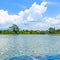 landscape photography. beautyful view, montain under blue sky and settlement