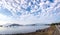 Landscape photography, boat, lake, road with dramatric cloud