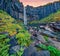 Landscape photography. Fabulous morning view of Svartifoss Waterfall.